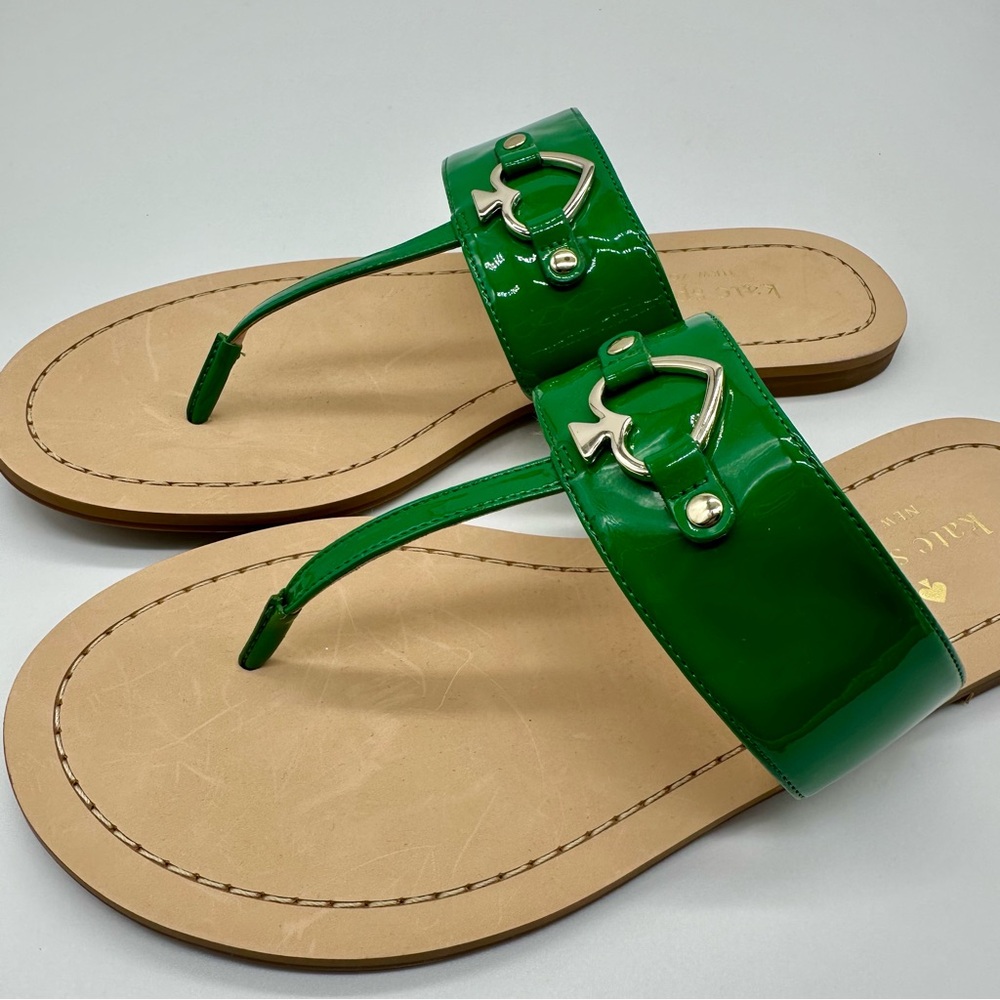 Kate Spade Cassis Patent Green Heart Thong Sandals Size 9 - Picture 9 of 10
